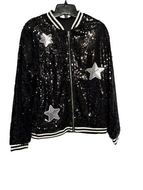 Sequin,Glitter, Star Black Jacket with Pockets